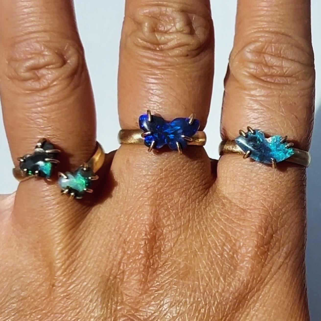 2 Black Opal Hearts ring - The Medusa