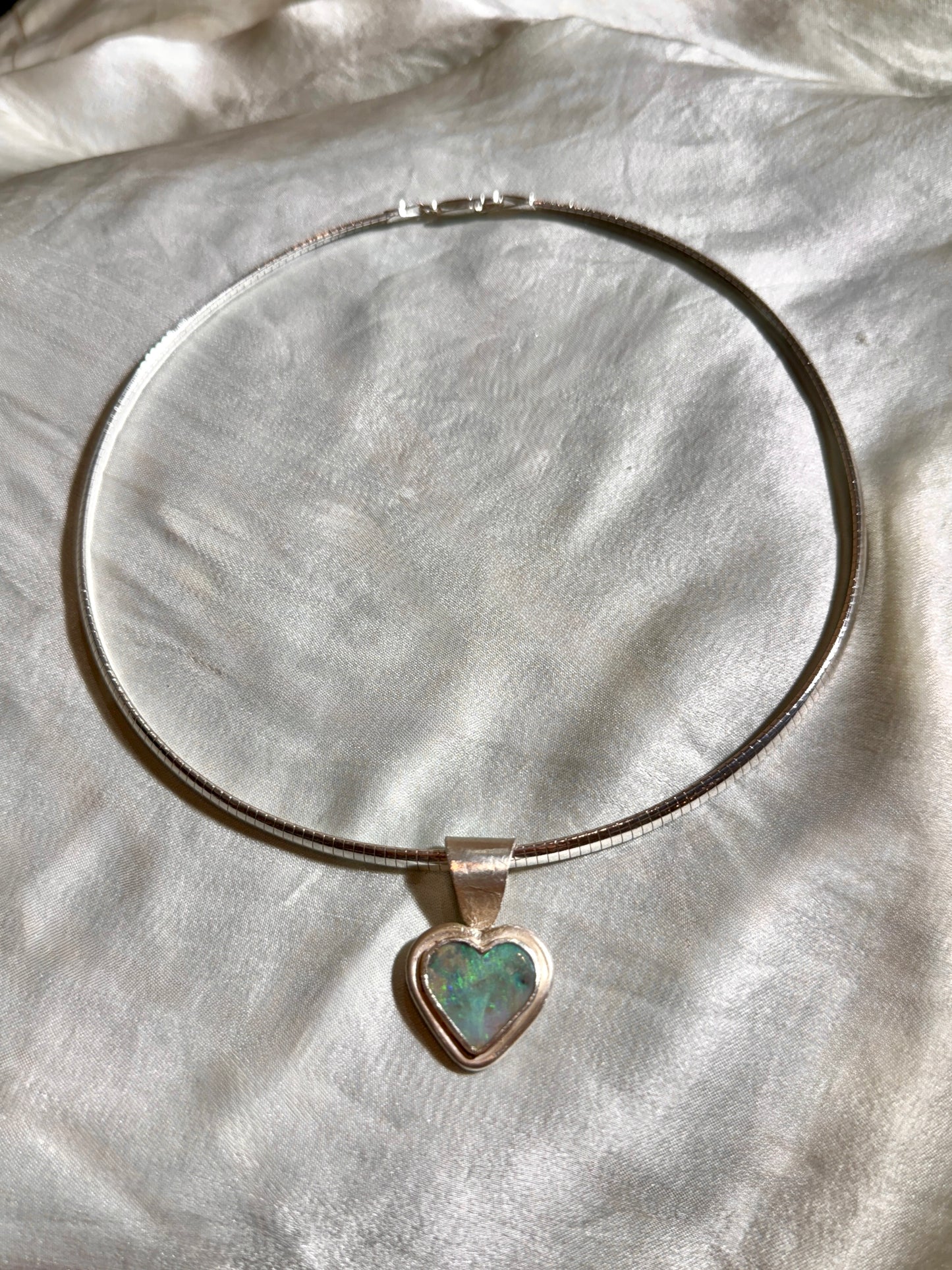 Turquoise Heart Opal Pendant in Silver - Heart of the Ocean