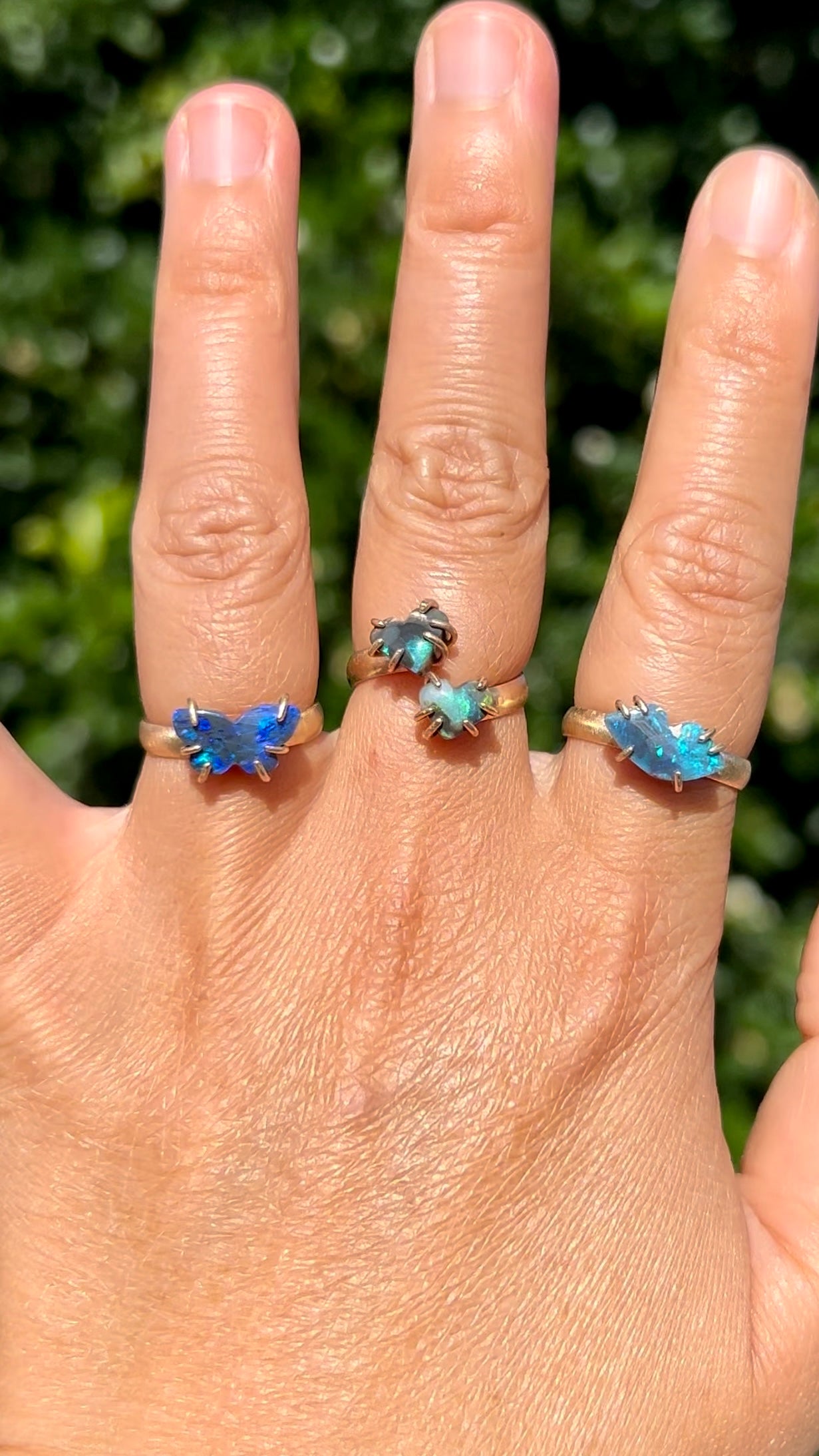Black Opal rings Butterfly Hearts Lips solid gold