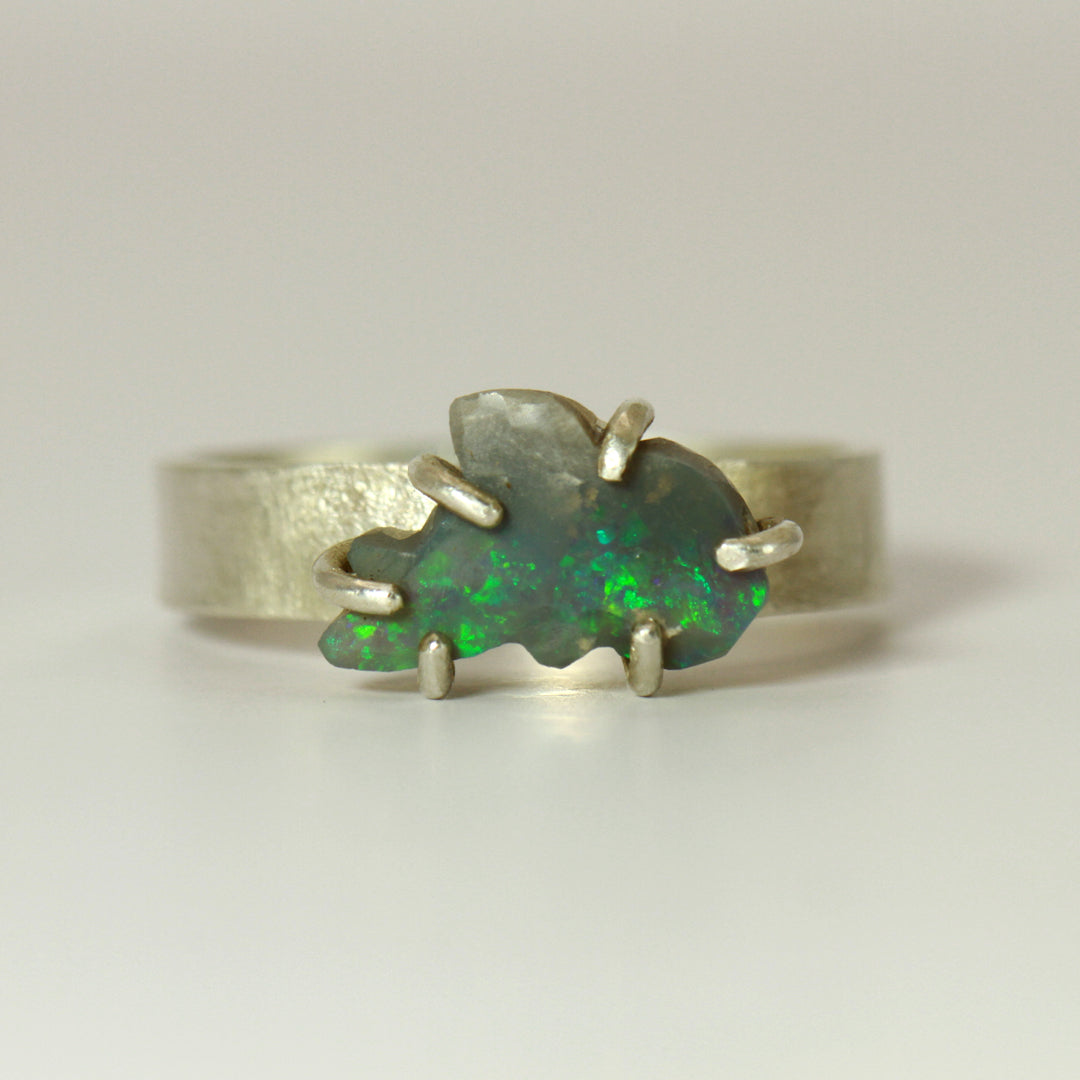 Dolphin Opal Ring - hand carved in sterling silver