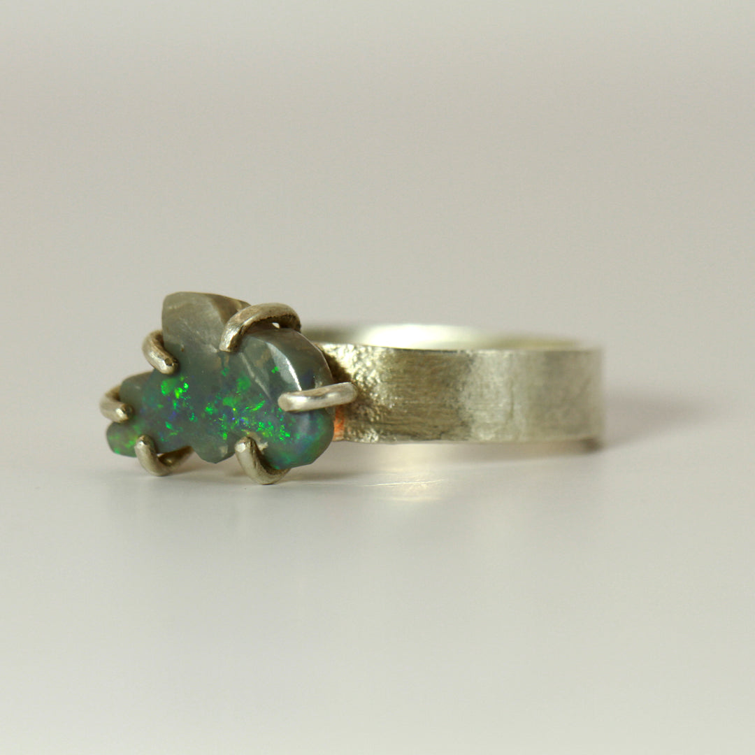 Dolphin Opal Ring - hand carved in sterling silver