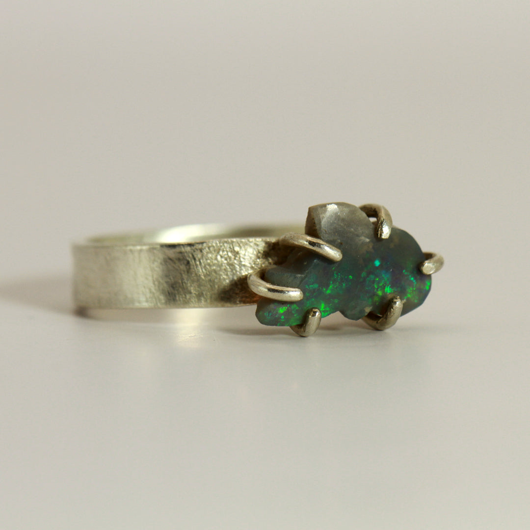 Dolphin Opal Ring - hand carved in sterling silver