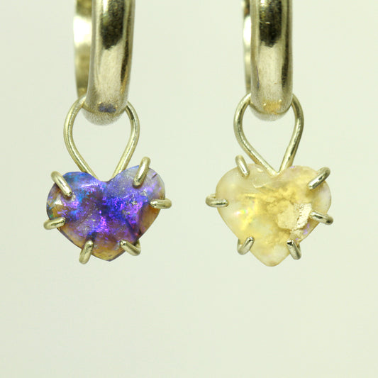 Purple and White Heart Opal earring charms