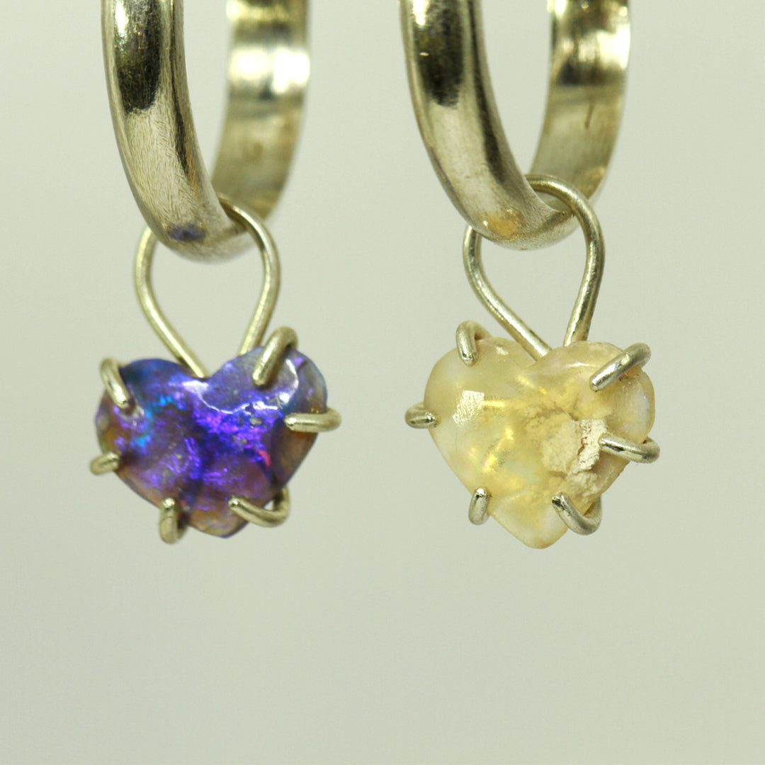 Purple and White Heart Opal earring charms