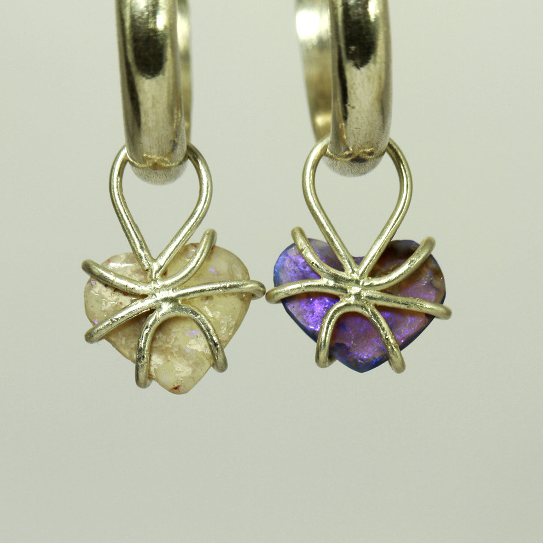 Purple and White Heart Opal earring charms