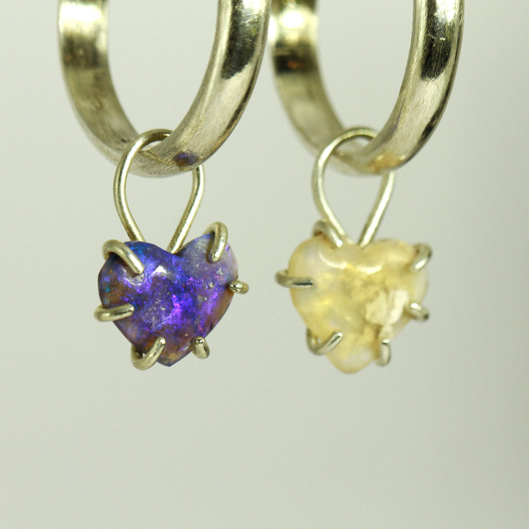 Purple and White Heart Opal earring charms