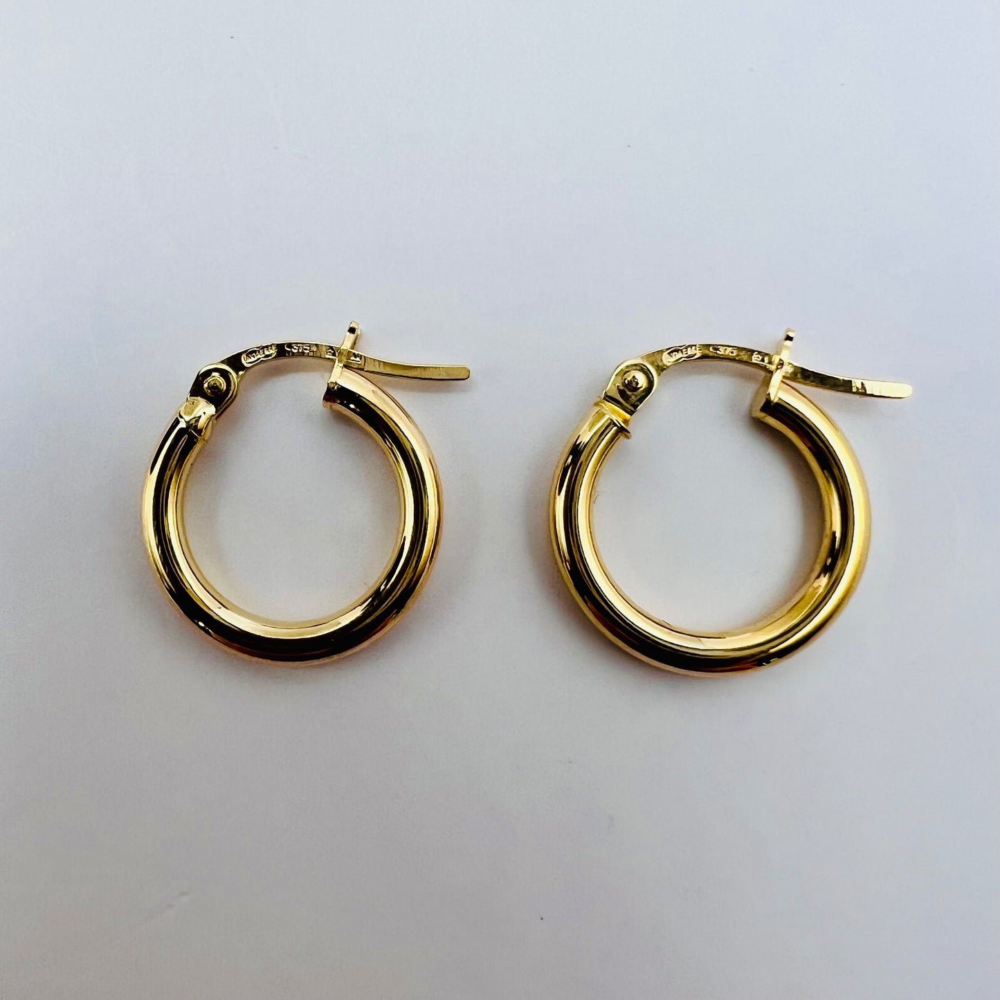Gold Hoop Earrings Classic Everyday (MADE in ITALY solid 9ct gold) 13 or 14mm
