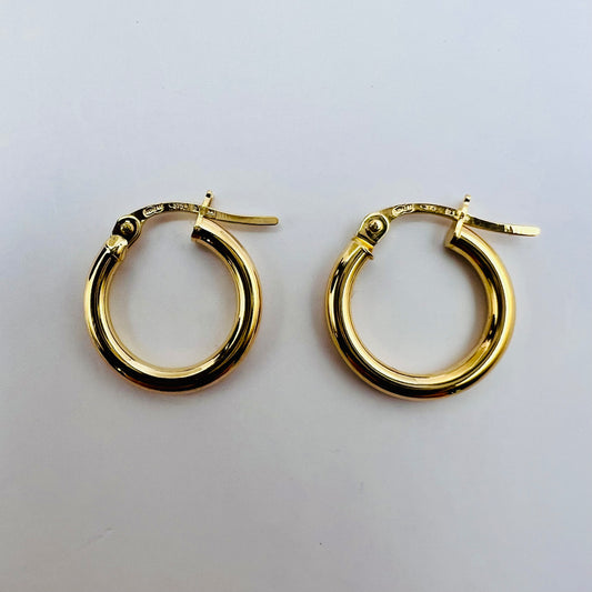 Gold Hoop Earrings Classic Everyday (MADE in ITALY solid 9ct gold) 13 or 14mm