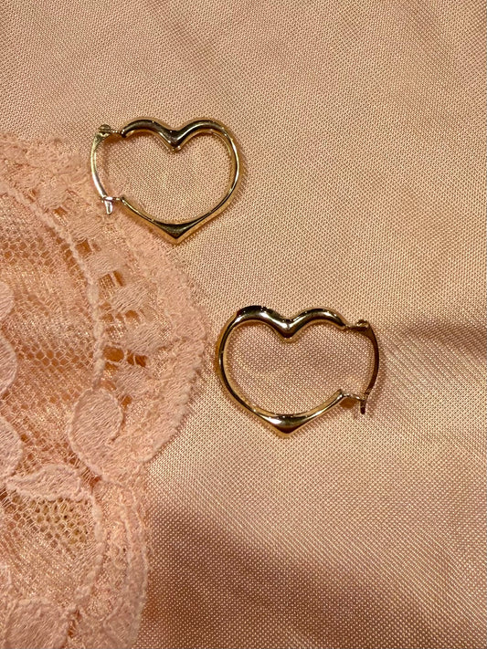 90s Heart Hooped Earrings in solid 10ct yellow gold