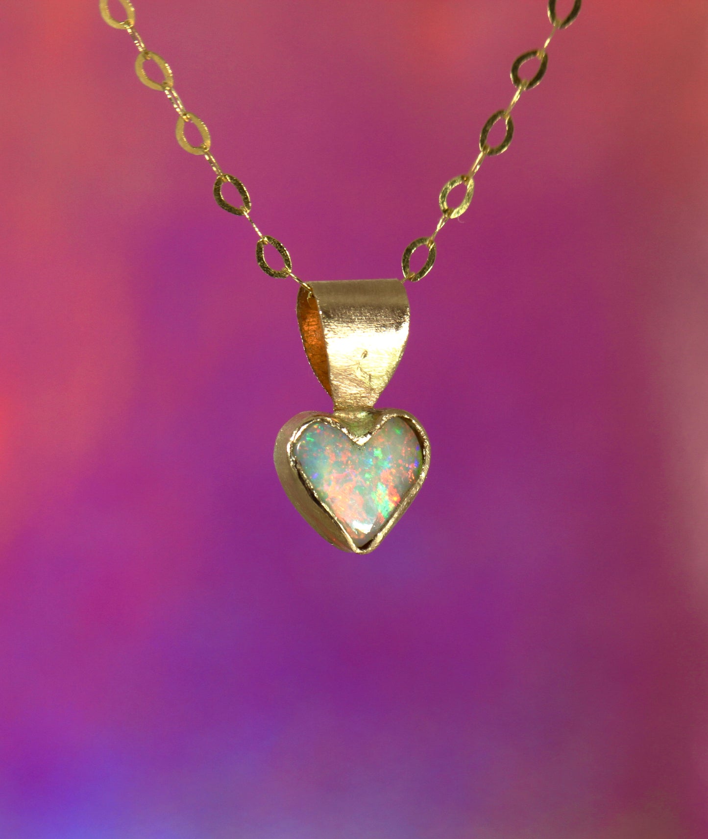 Sparkly Pink Heart Opal pendant in Solid 9ct Rose Gold
