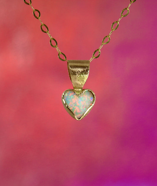 Sparkly Pink Heart Opal pendant in Solid 9ct Rose Gold