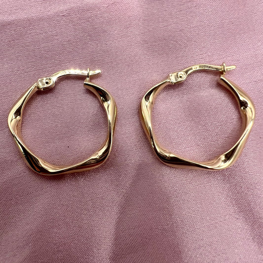 Slight Twist Solid 9ct yellow gold hoop earrings