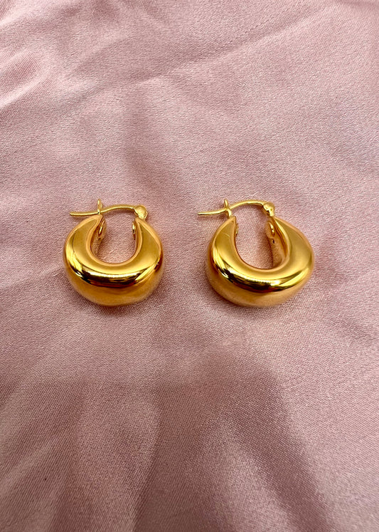 Chunky and Puffy Solid 14K Gold Hoop Earrings
