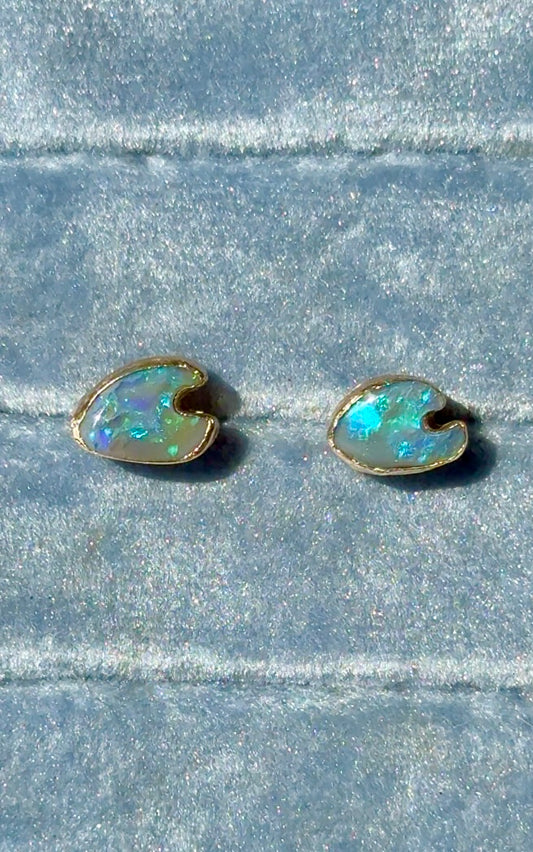 Blue Opal Wave Studs in solid 9ct gold