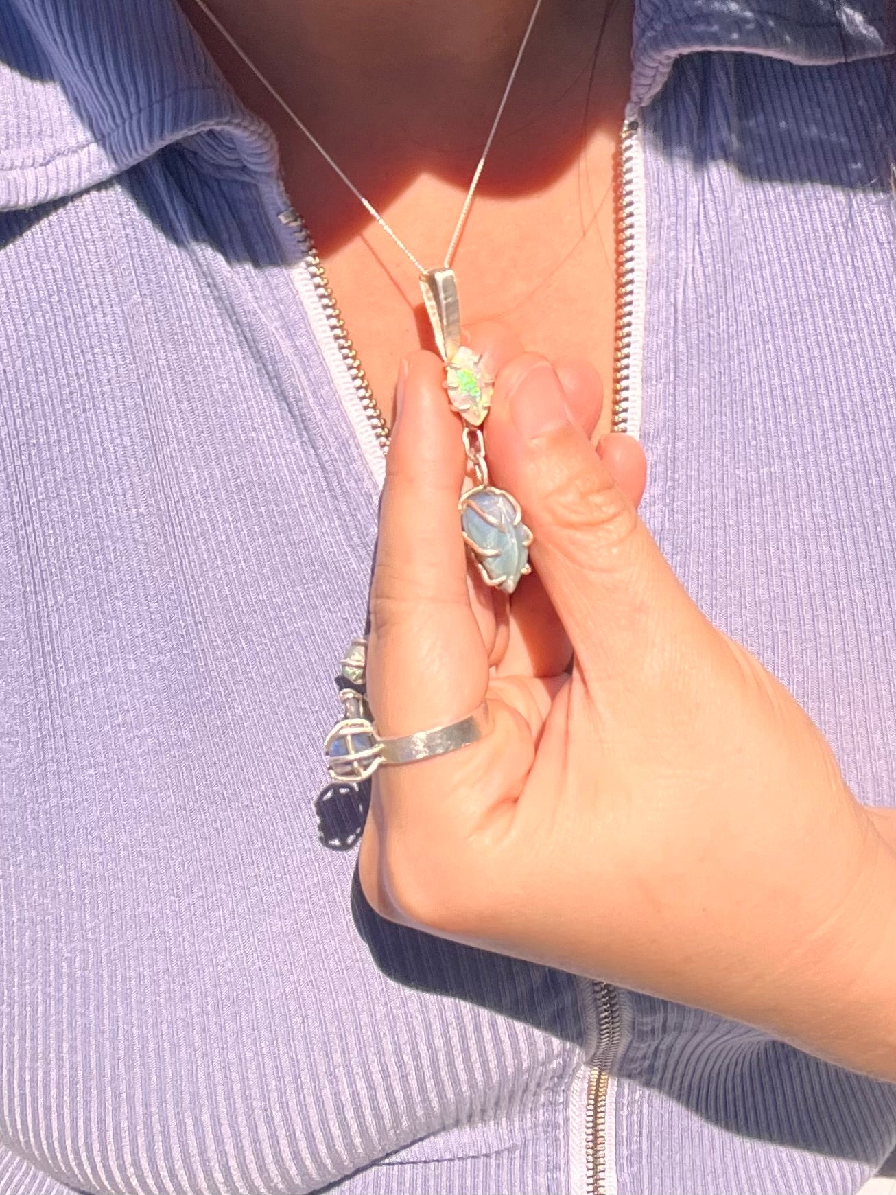 Green Opal and Opalised Shell fossil pendant
