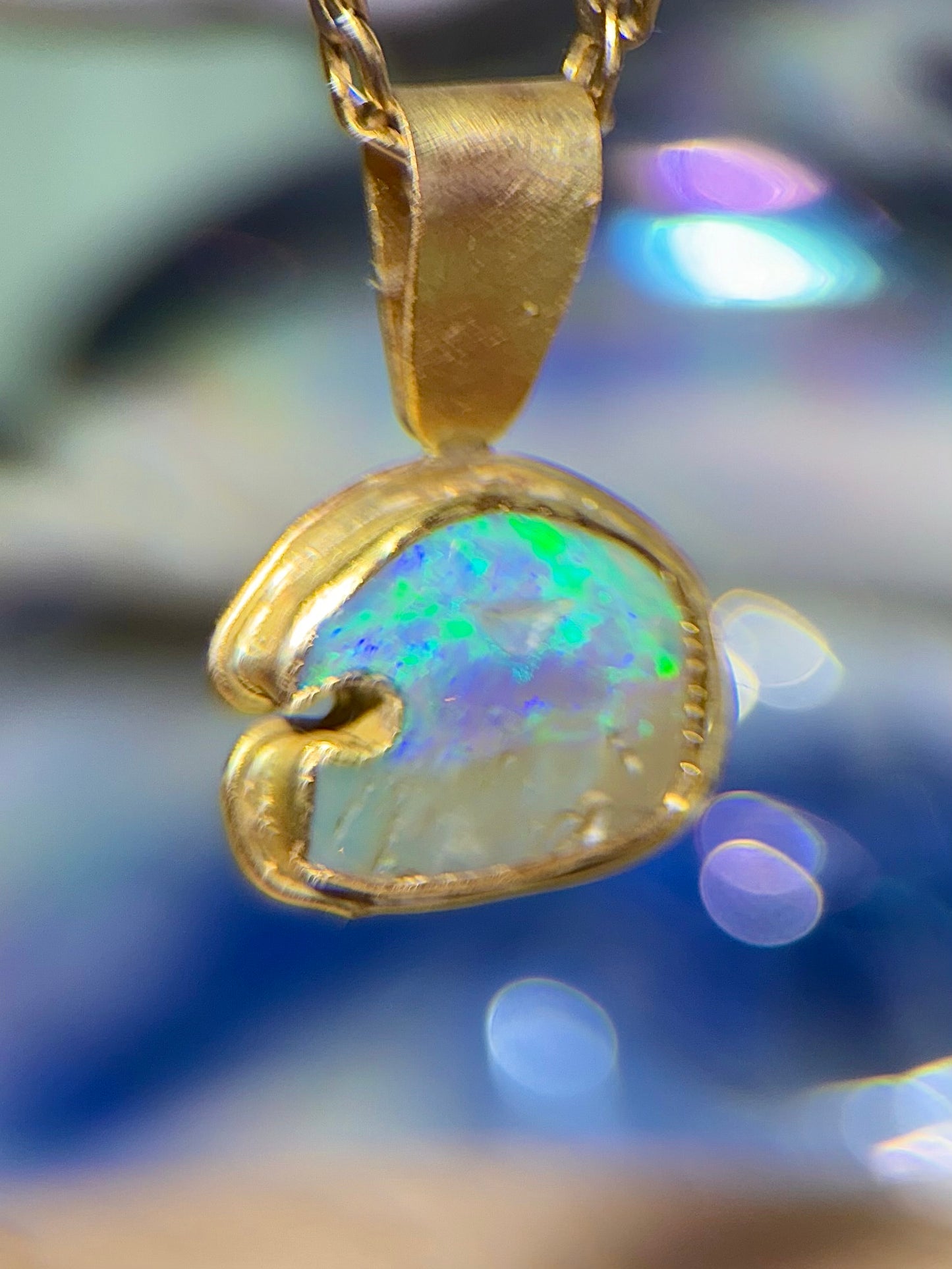 Turquoise Opal Wave Pendant in solid 9ct Gold