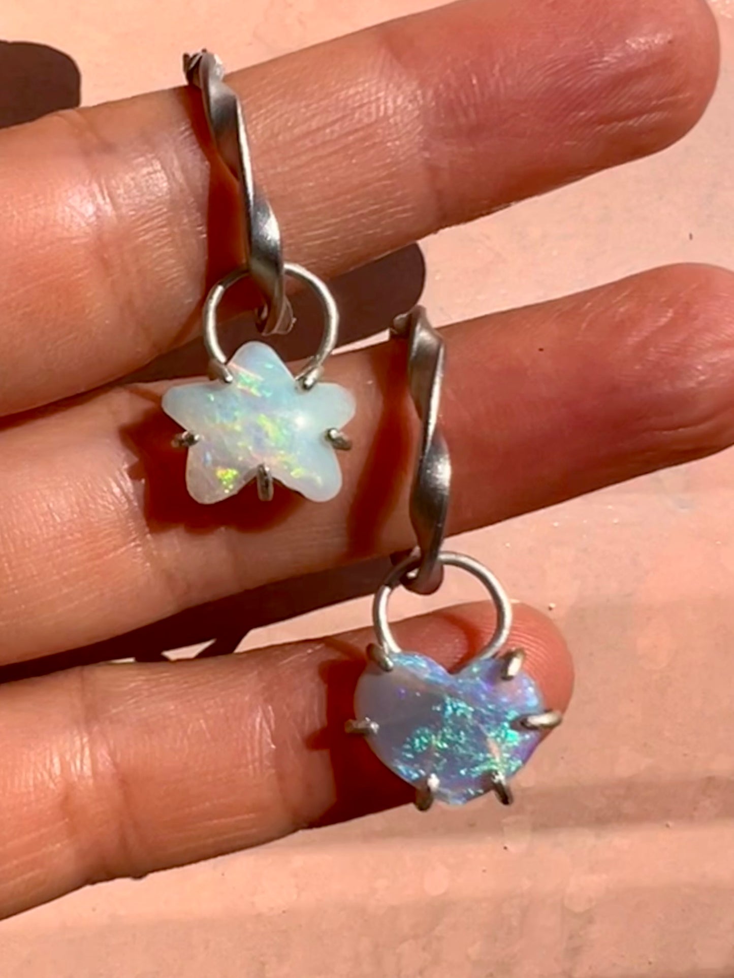 Opal earring charms - The Star Crossed Lovers - Star and Heart