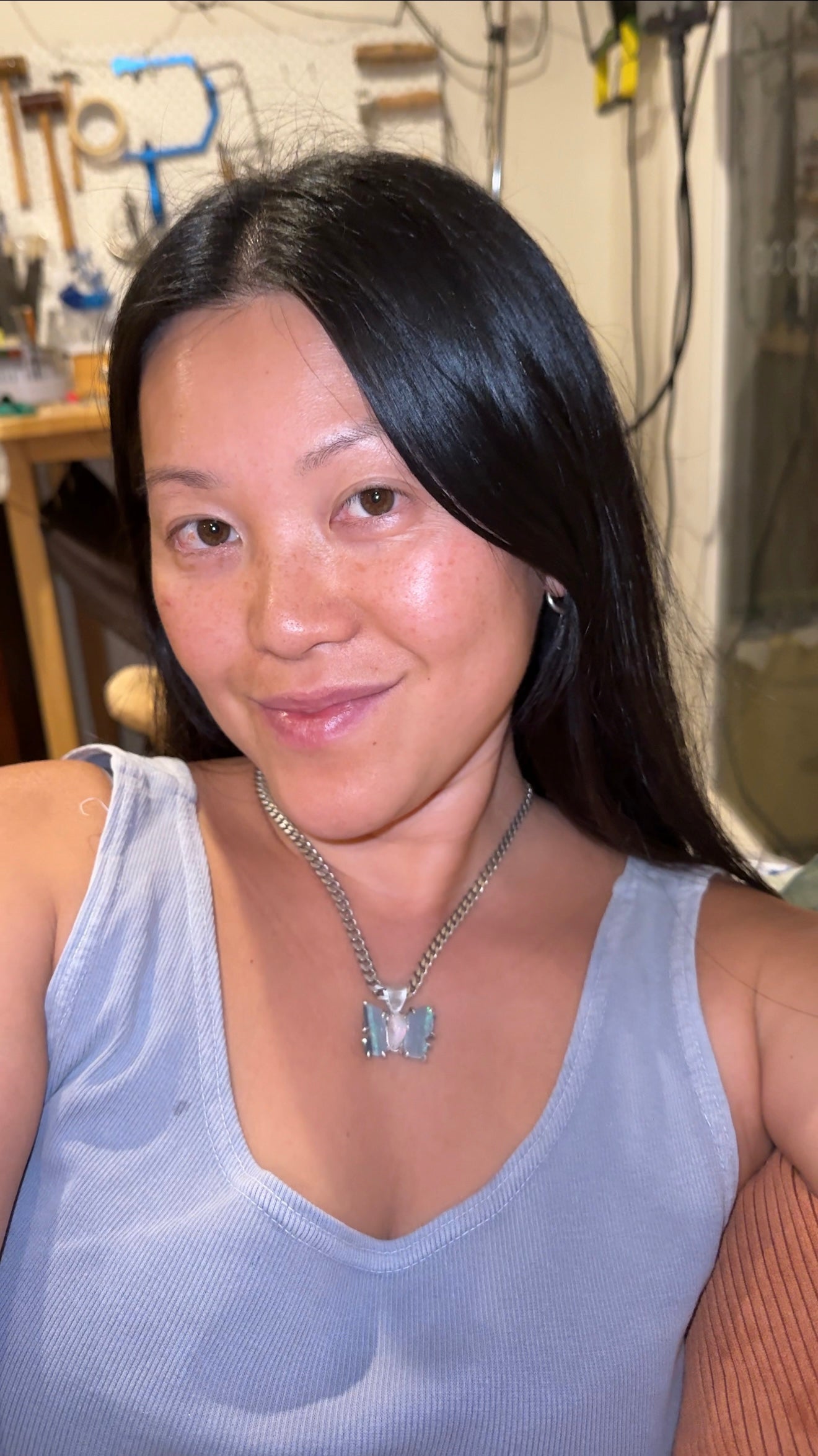 Three Stone Black Opal Butterfly Necklace