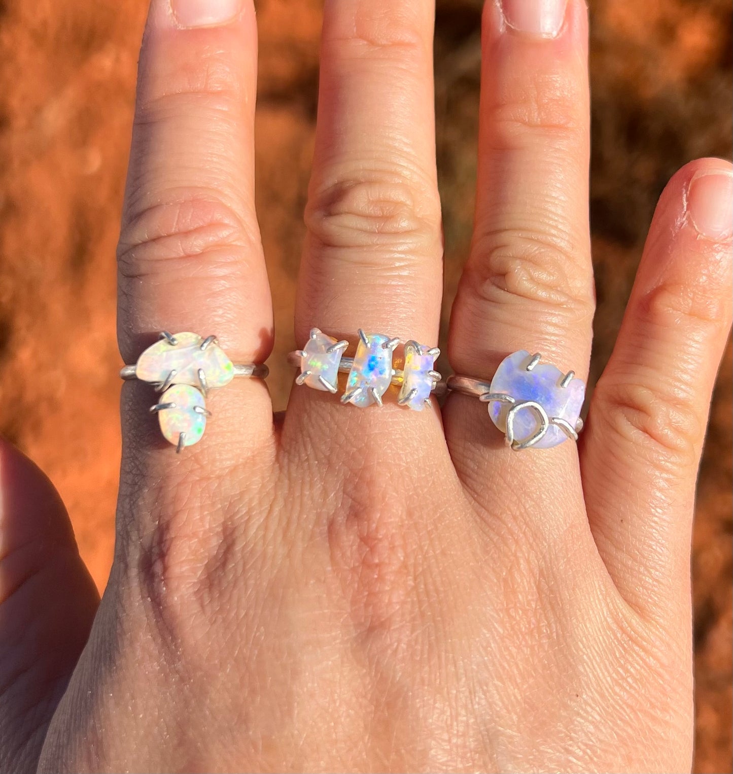 3 stone Blue Green opal ring - The Trifecta