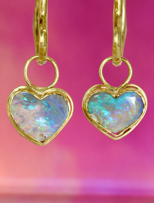 Blue Hearts of the Ocean Opal Charms in solid gold