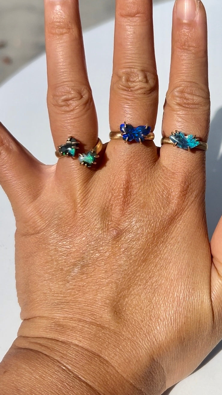 2 Black Opal Hearts ring - The Medusa