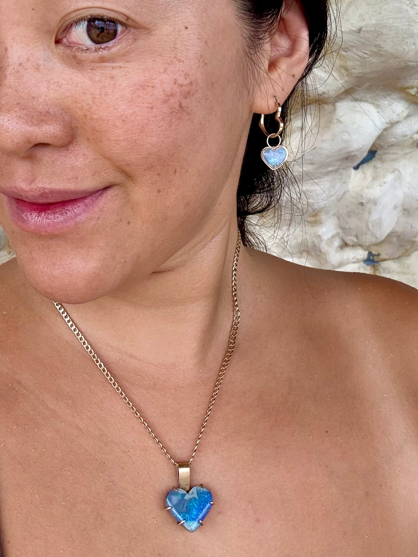 Blue Hearts of the Ocean Opal Charms in solid gold