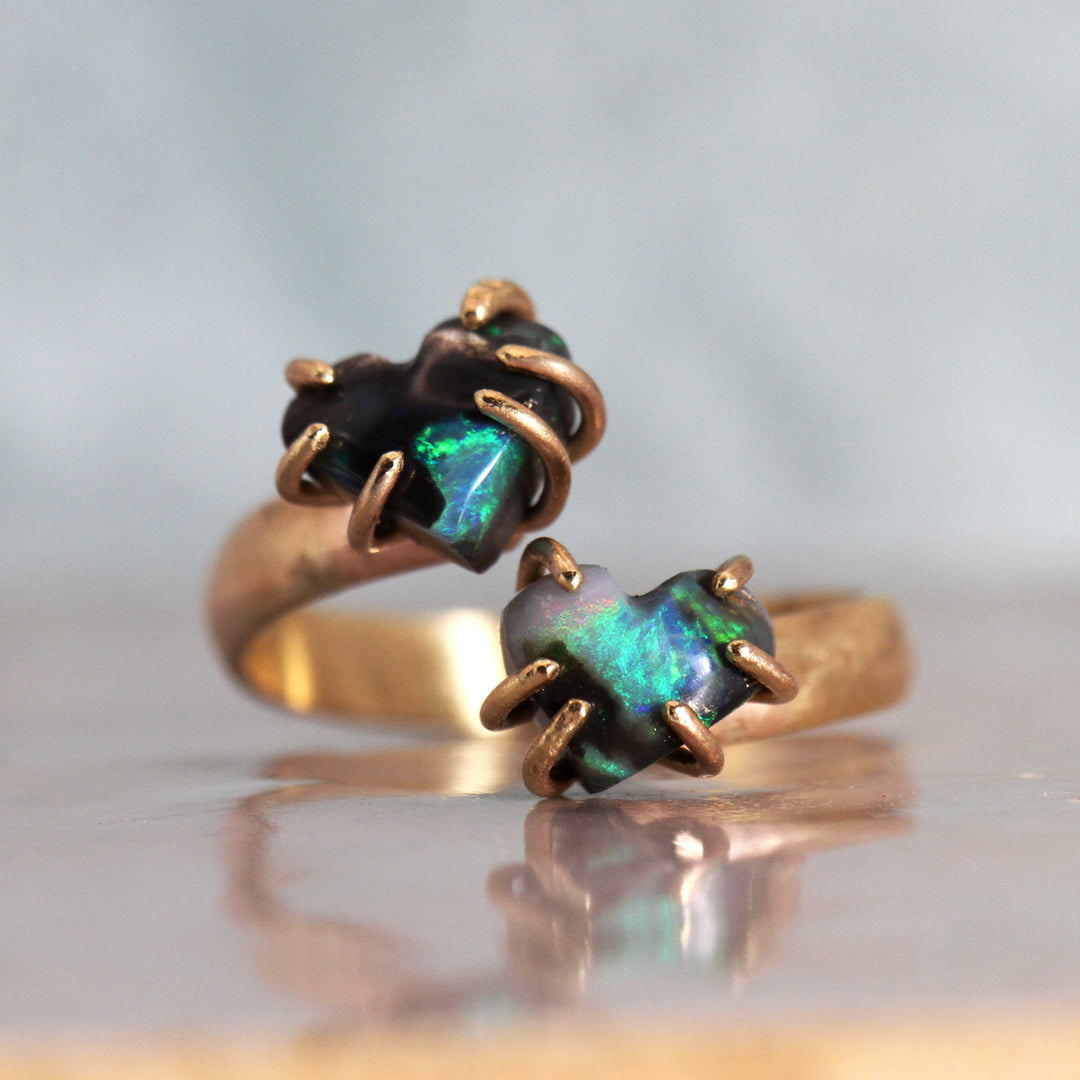2 Black Opal Hearts ring - The Medusa
