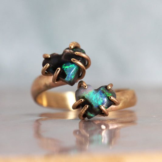 2 Black Opal Hearts ring - The Medusa
