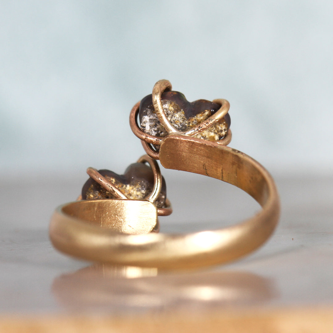2 Black Opal Hearts ring - The Medusa