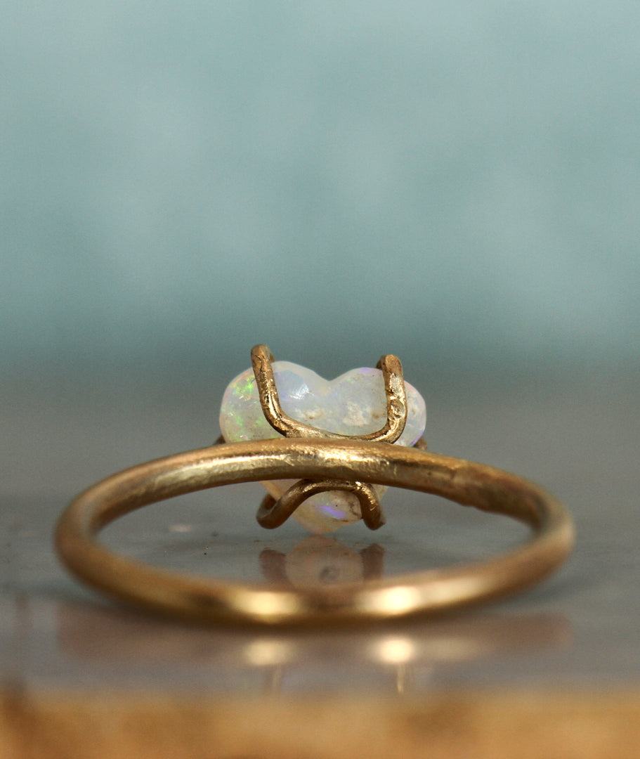 Rainbow Heart Crystal opal ring in solid gold back view