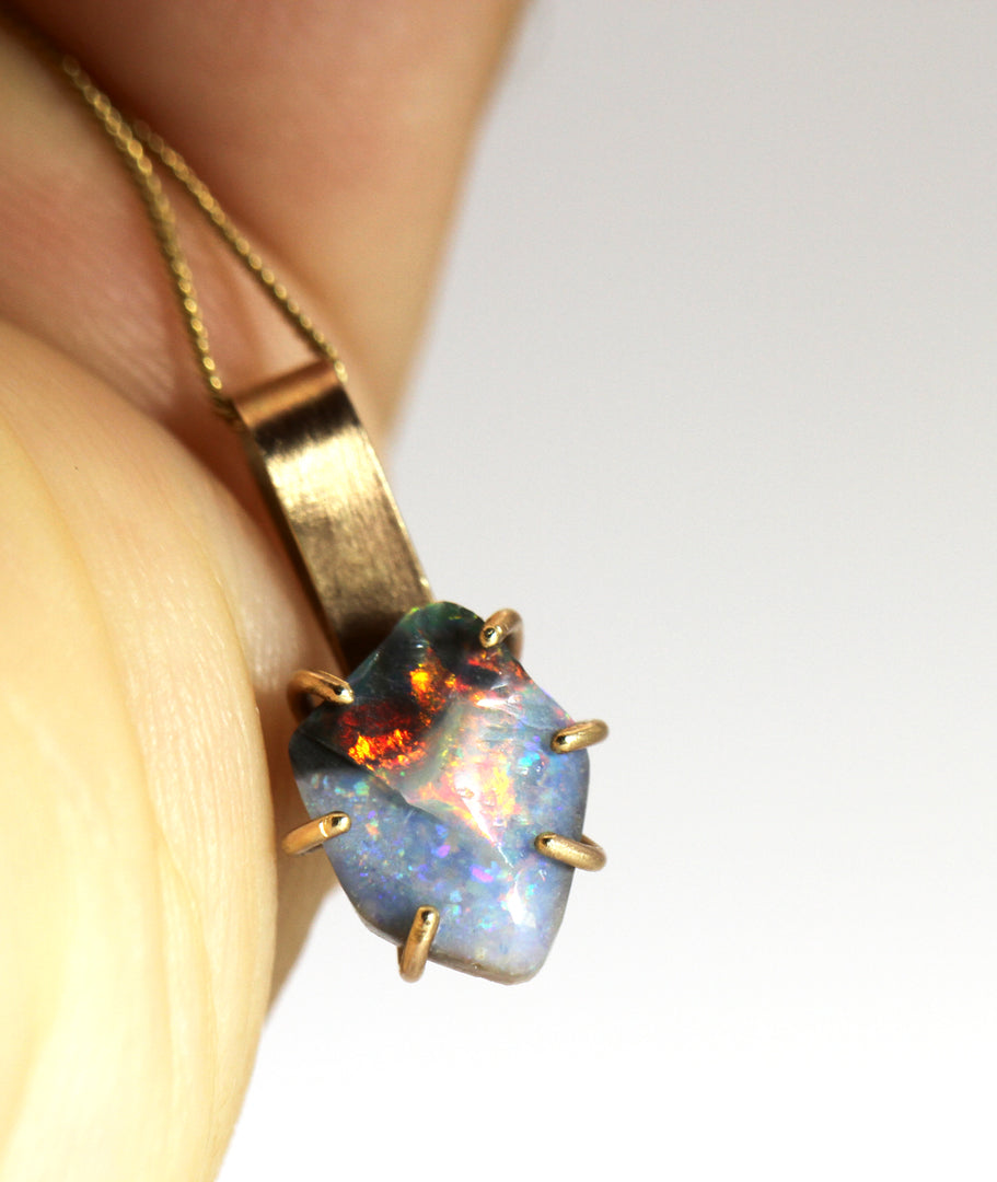 Rough Black Opal pendant Solid Gold