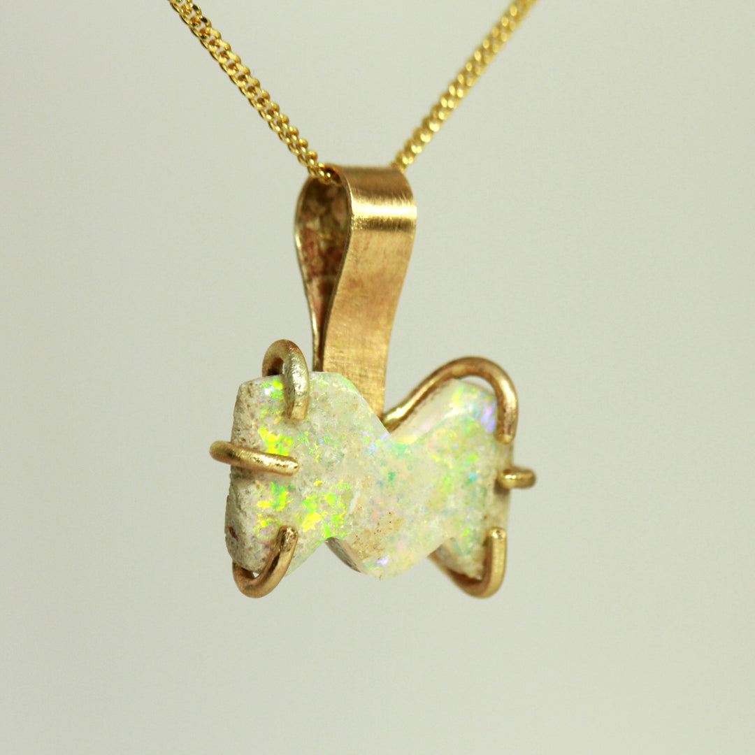 Side View Custom Opal Alphabet Letter in Solid Gold