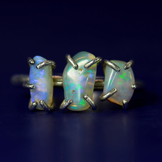 3 stone Blue Green opal ring - The Trifecta