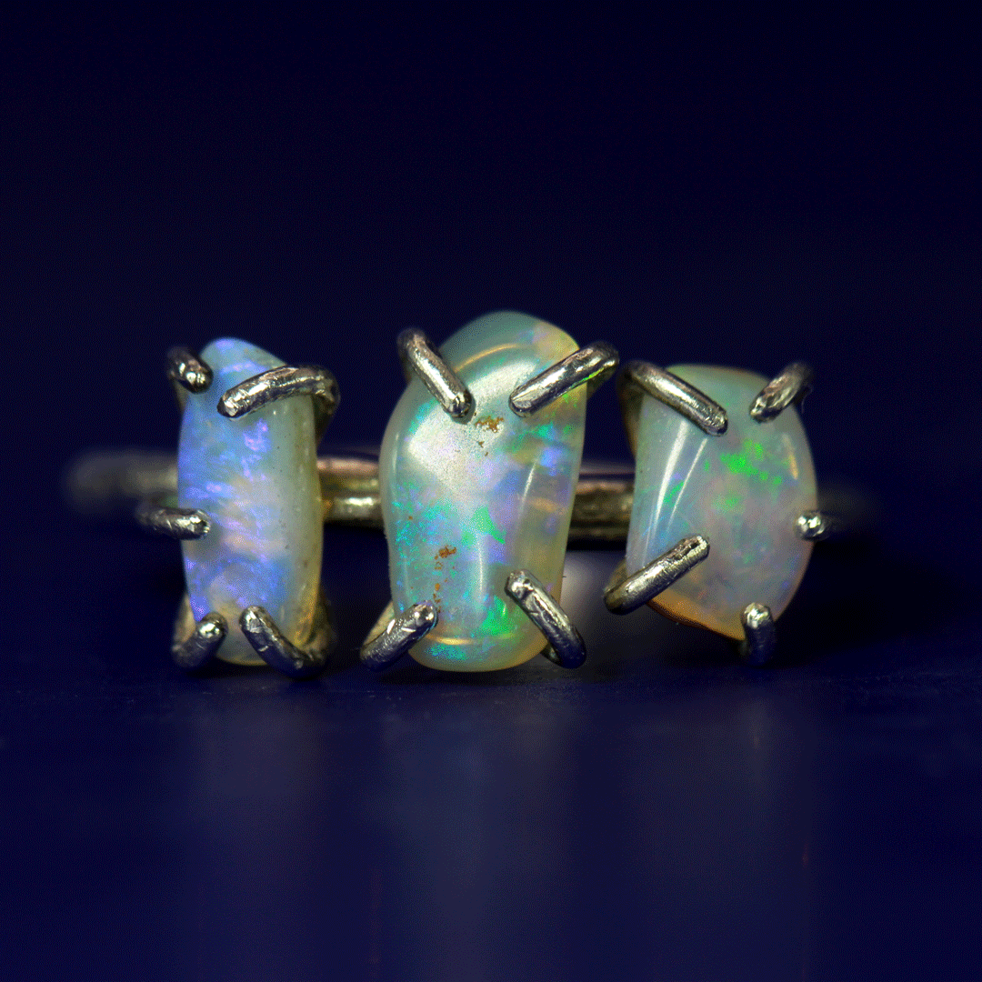 3 stone Blue Green opal ring - The Trifecta