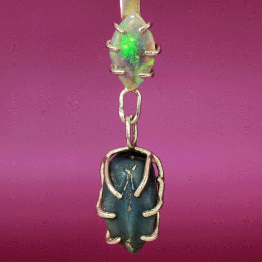 Green Opal and Opalised Shell fossil pendant