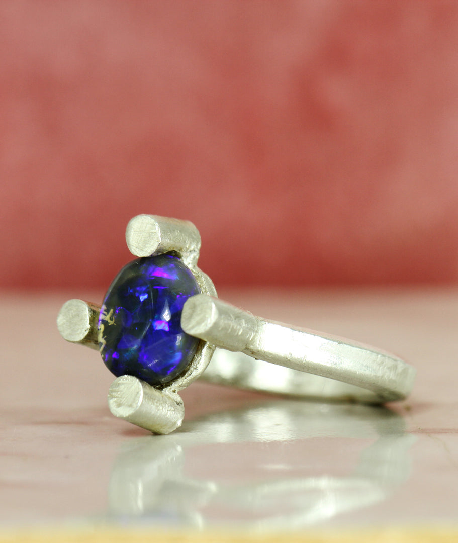 Crystal Black Opal - The Glass Galaxy Ring