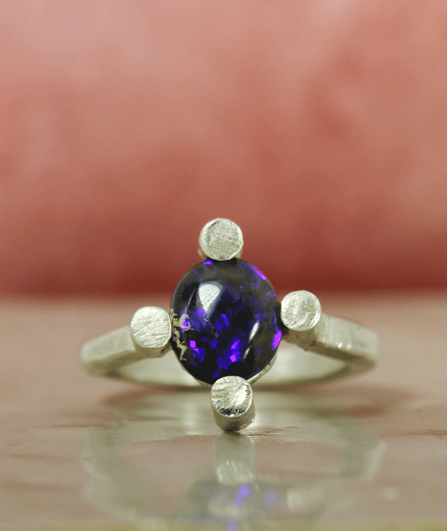 Crystal Black Opal - The Glass Galaxy Ring