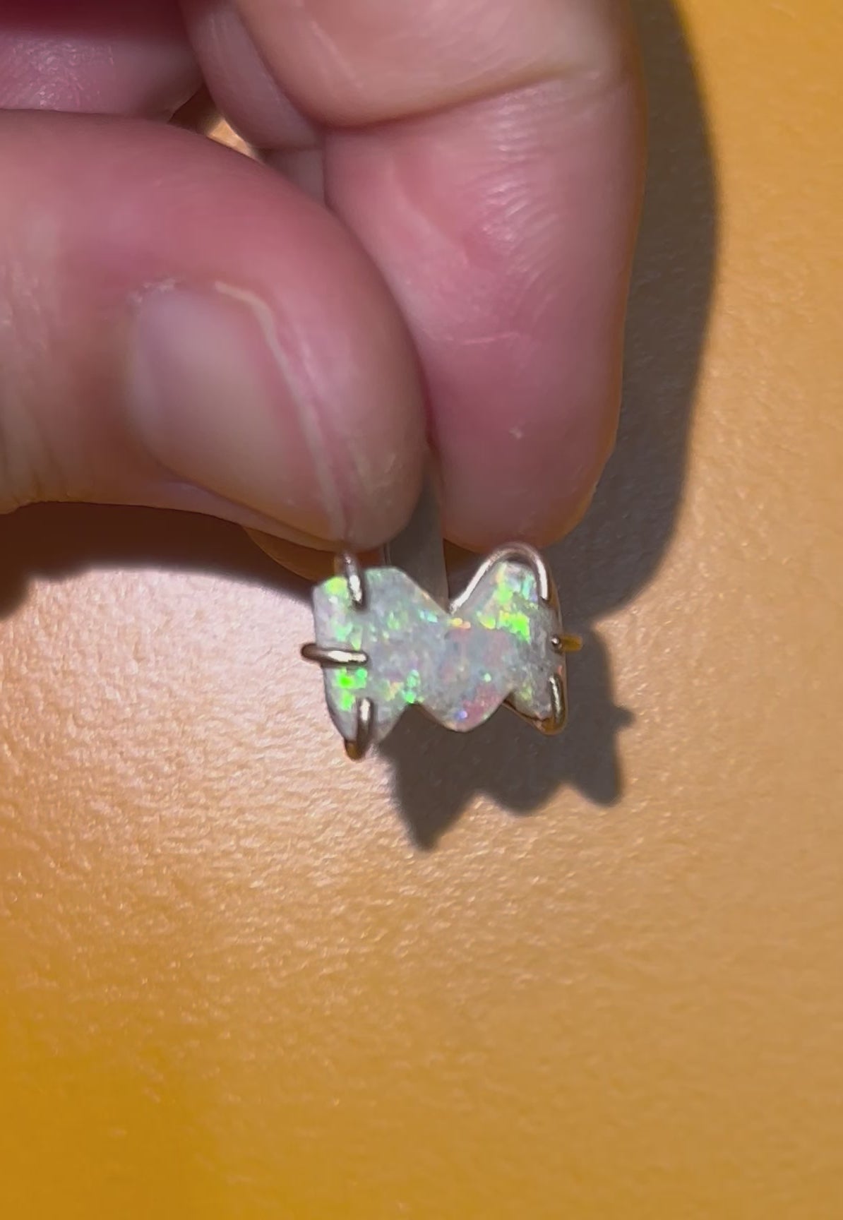 Side View Custom Opal Alphabet Letter in Solid Gold