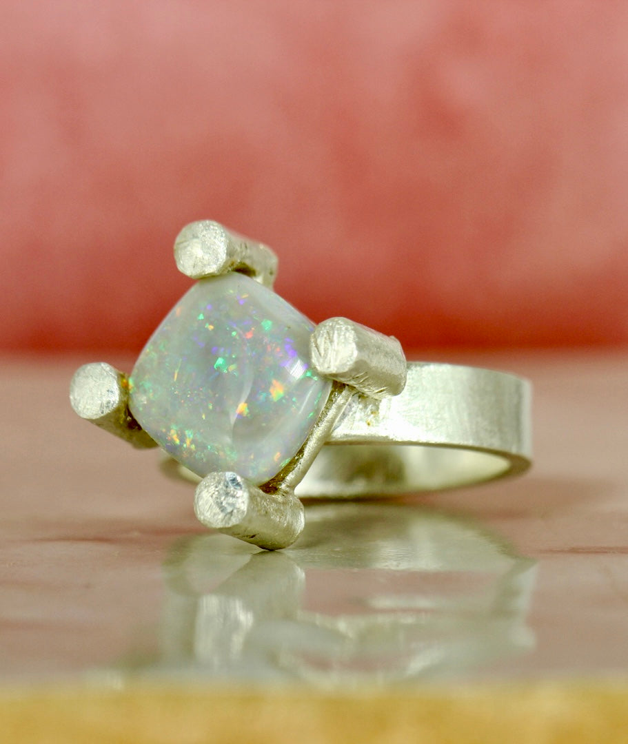Diamond Shape opal ring - Shine Bright like a sparkly opal diamond