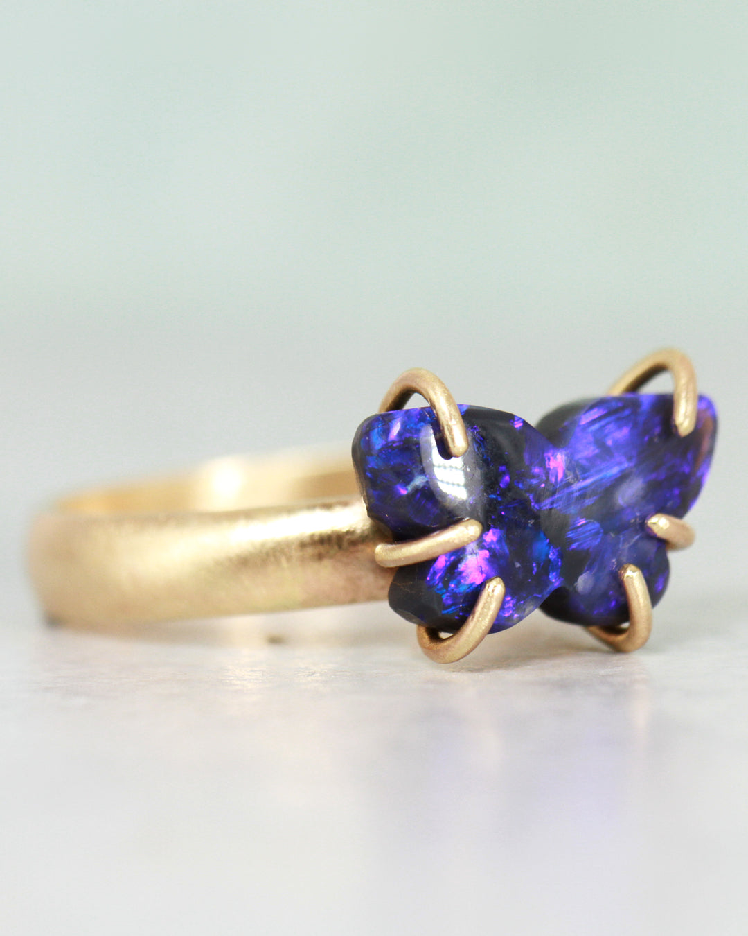 Indigo Butterfly Black Opal ring (Solid 9ct Gold)