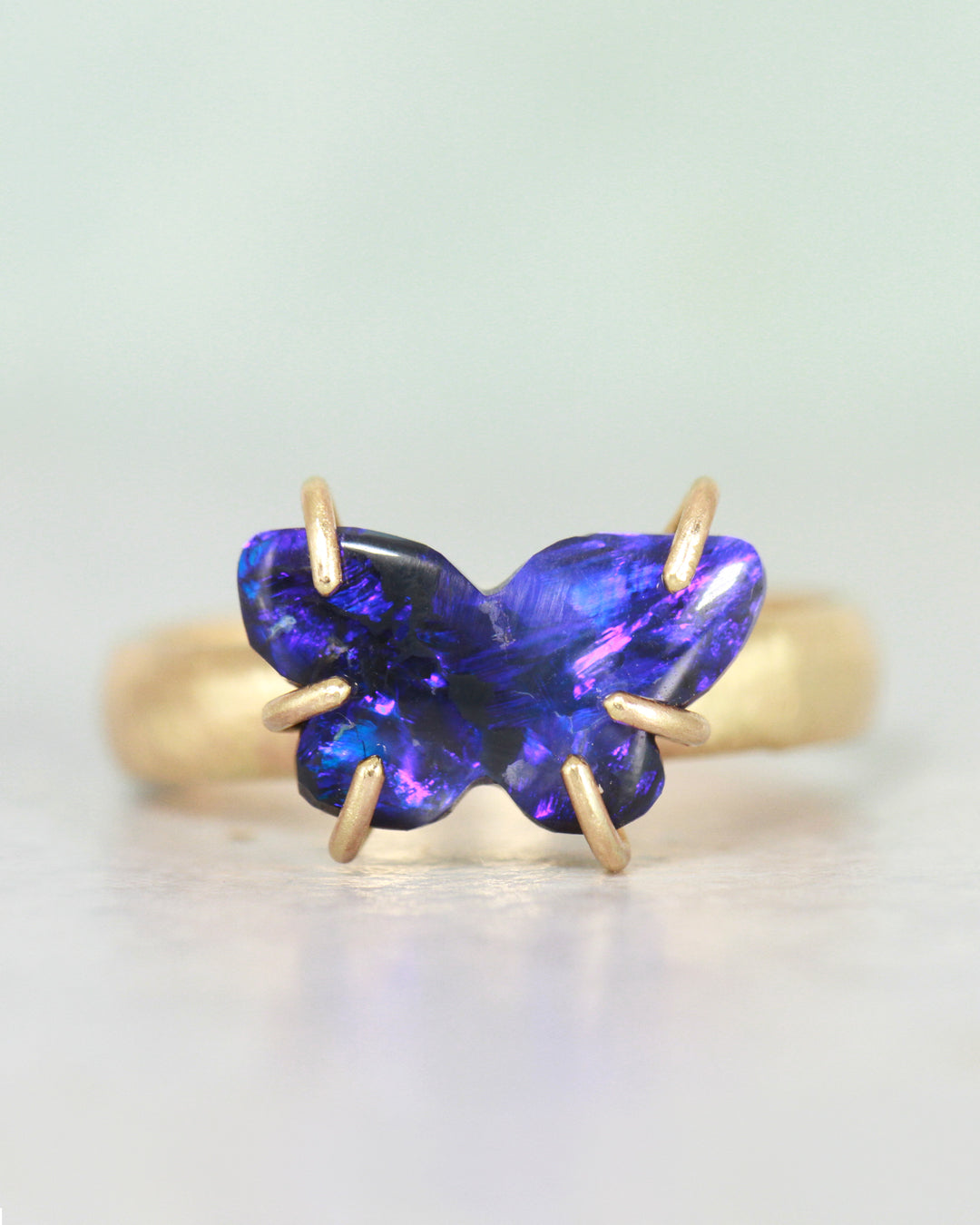 Indigo Butterfly Black Opal ring (Solid 9ct Gold)