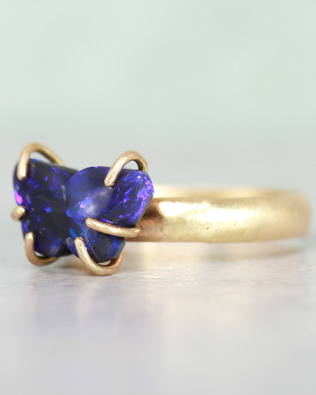 Indigo Butterfly Black Opal ring (Solid 9ct Gold)