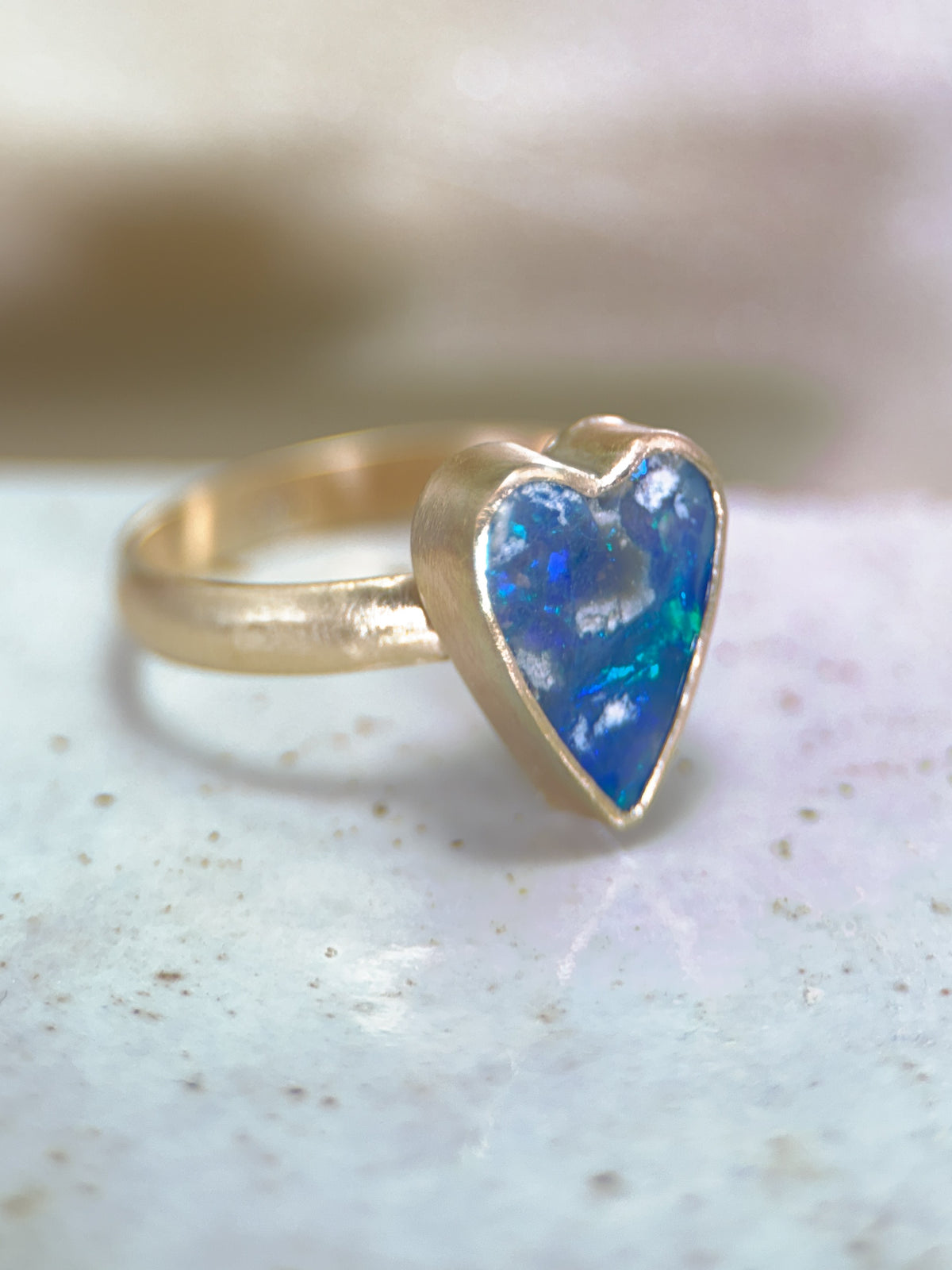 Black Opal Blue Heart ring in solid 9ct gold