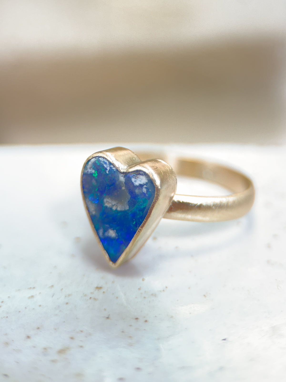 Black Opal Blue Heart ring in solid 9ct gold