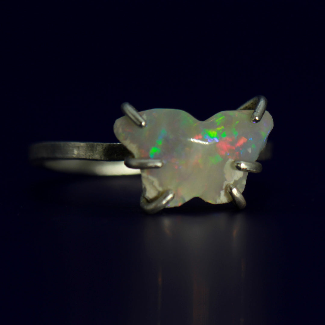 White Opal Butterfly ring