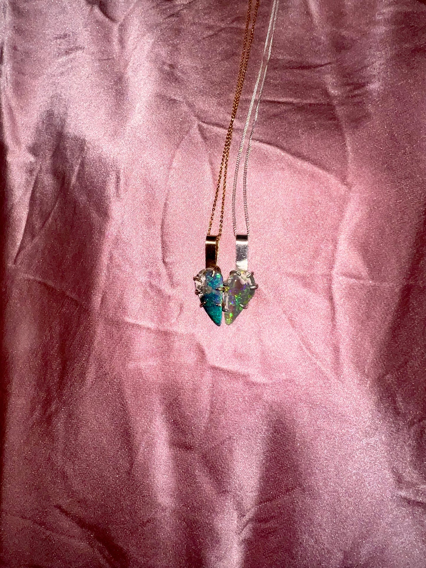 Best Friends Heart Opals necklaces (2-in-1 pendants) 