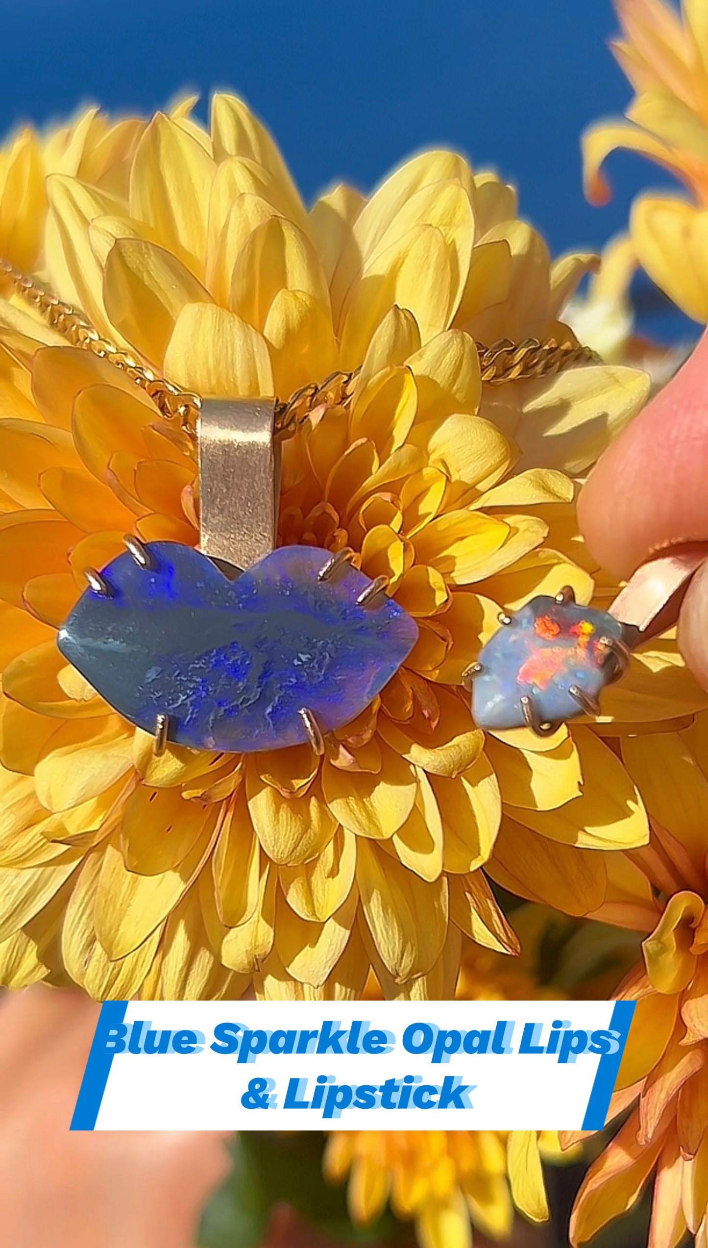 Blue Opal Lips and blue opal lipstick pendants set in sold gold