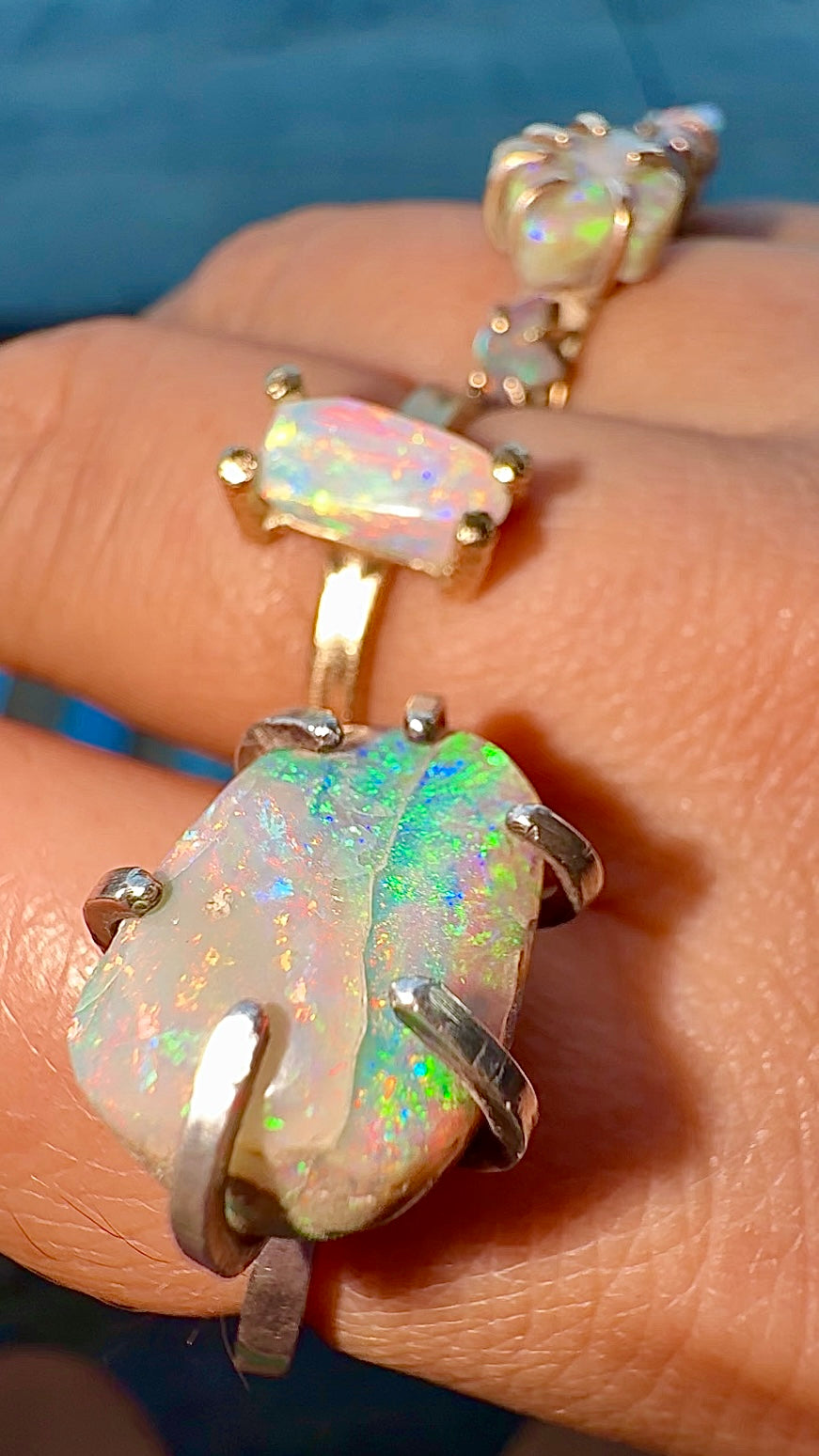 Chunky Organic Opal rings in solid gold or silver claw setting