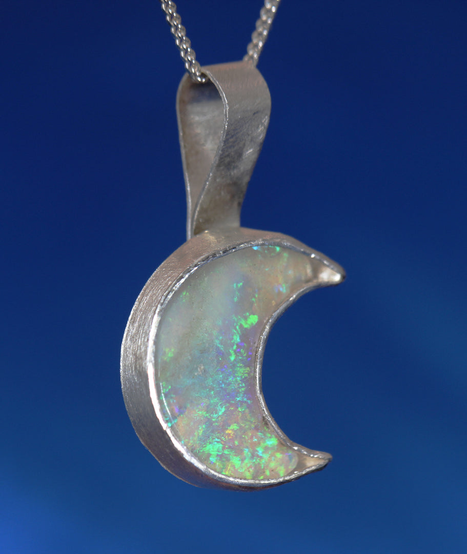 Crescent Moon Opal Pendant Left Side view