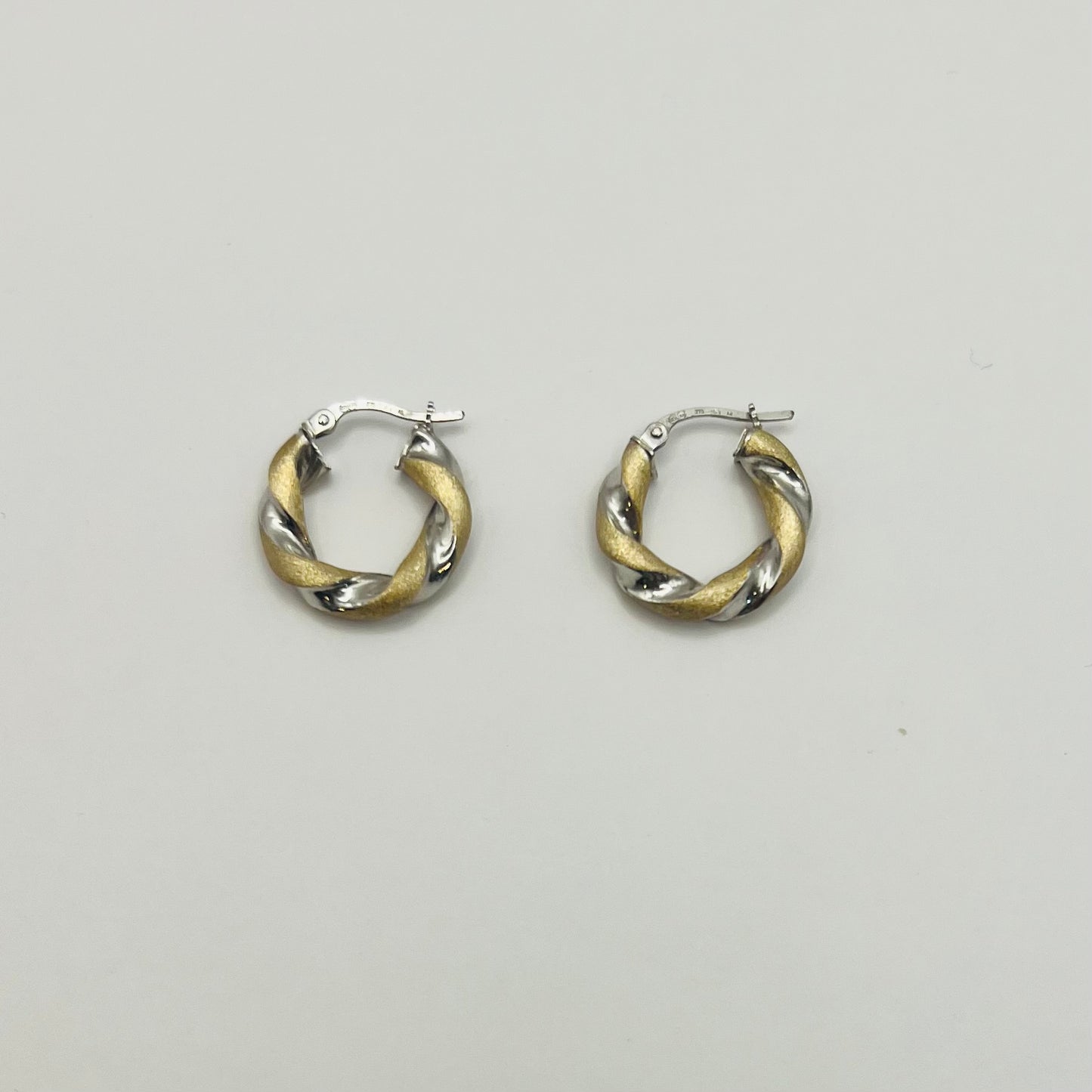 MADE in ITALY Solid 9ct White & Yellow GOLD Twist Hoops